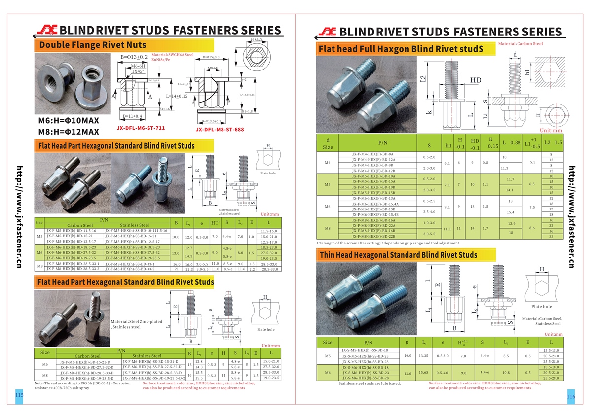 Flat Head Part Hexagonal Body Blind Rivet Studs