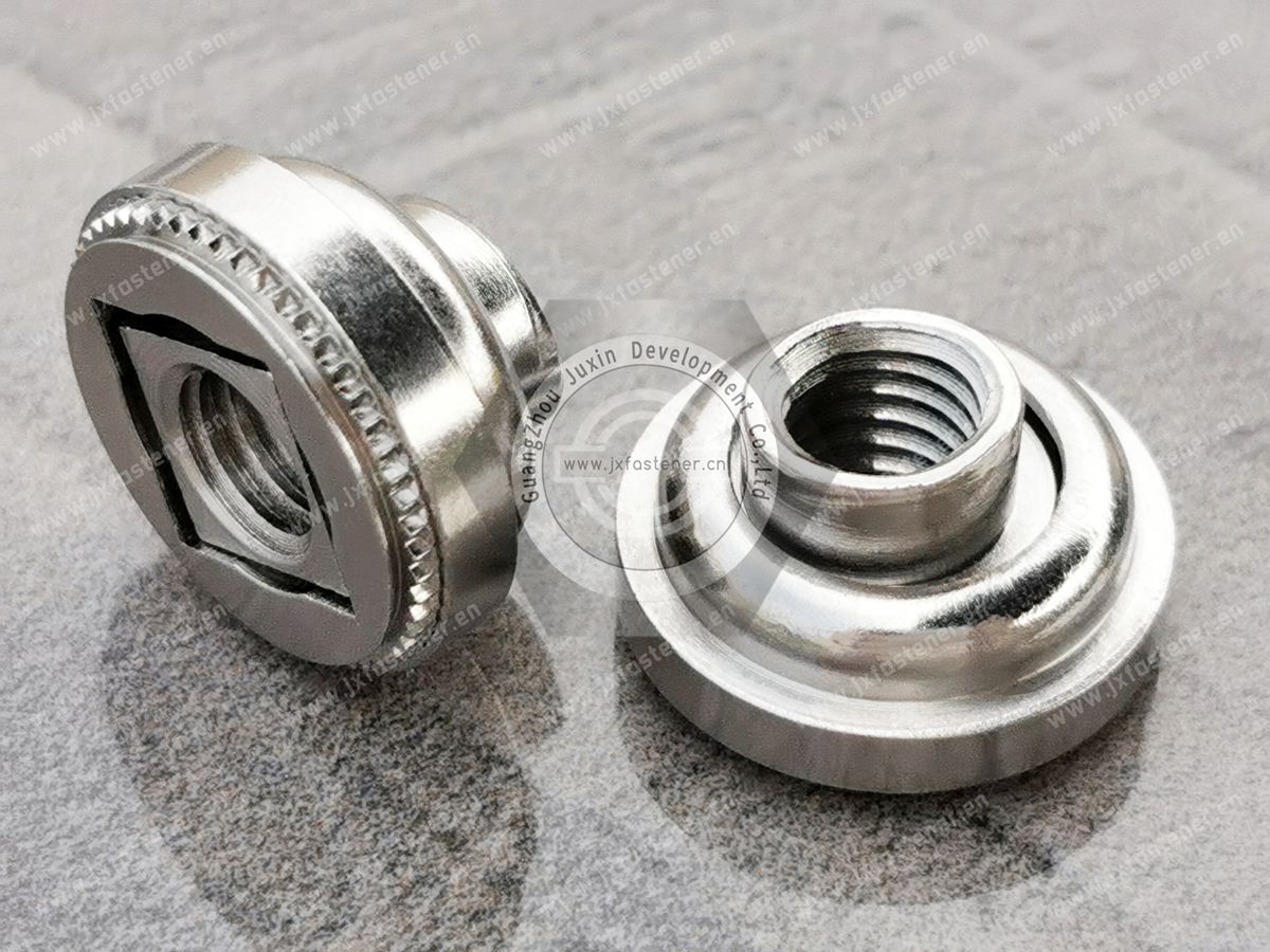 Floating self-clinching, locking thread nuts fasteners JX-LAC, JX-LAS