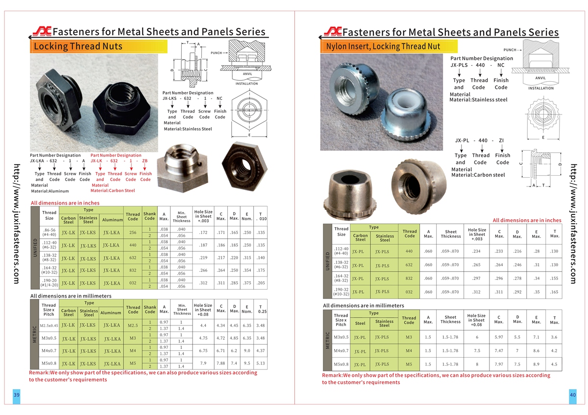 All Metal, Locking Thread Nuts – Types JX-LK, JX-LKA, JX-LKS