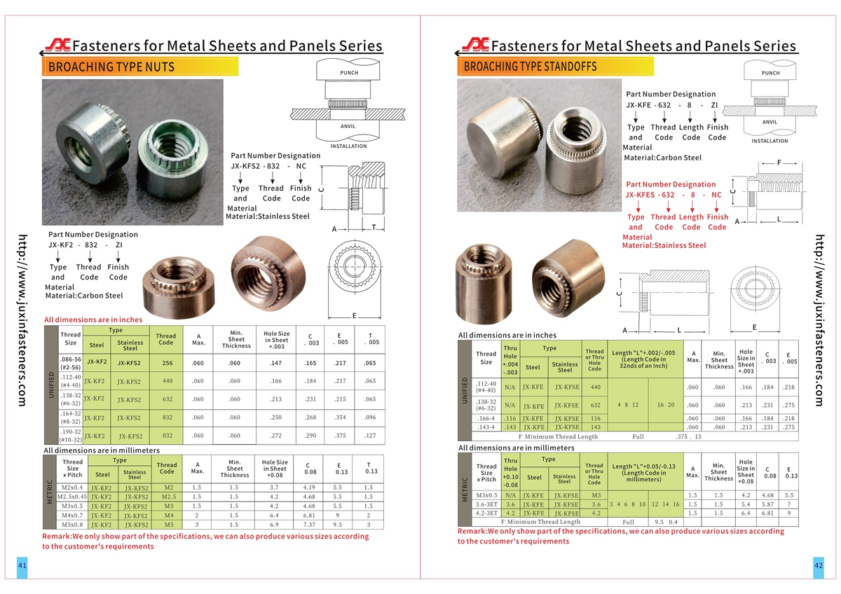 Broaching nuts Non-thread Thru-Hole - Types JX-KFE, KFSE