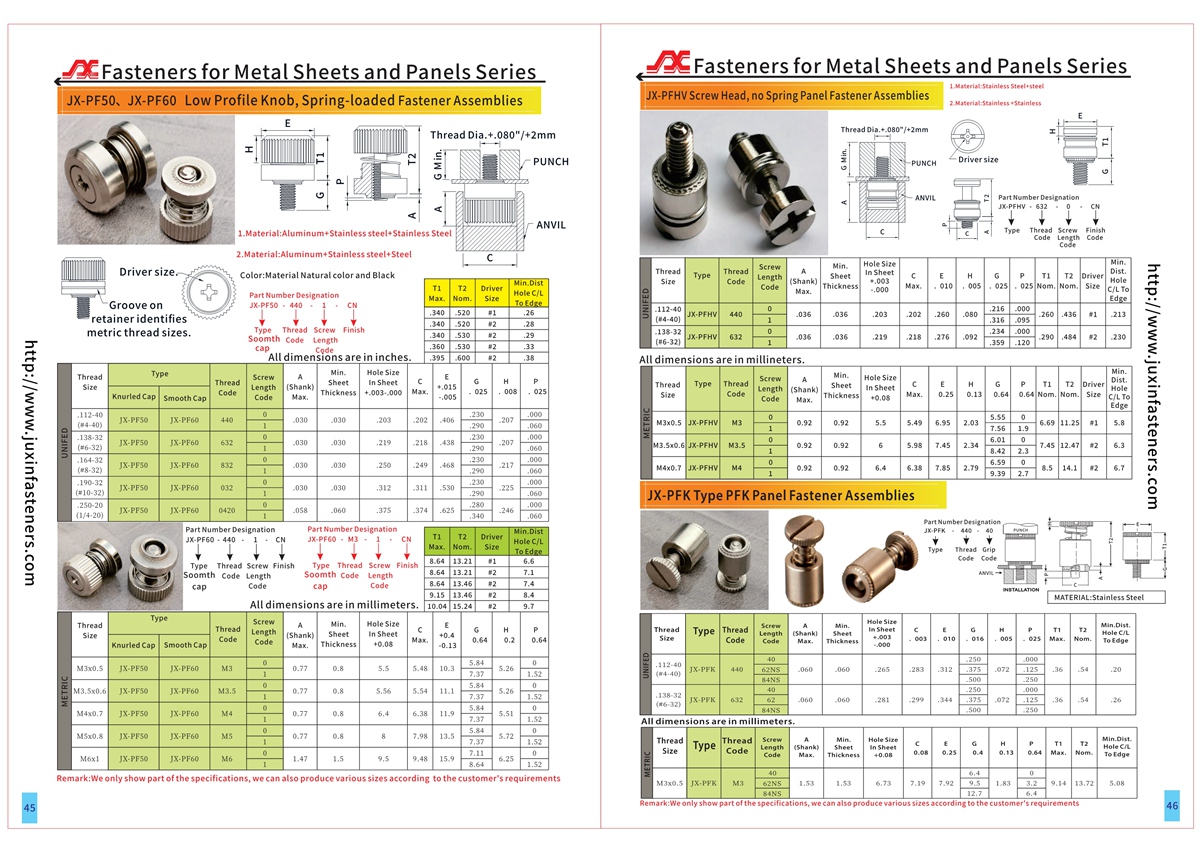 Low Profile Knob, Spring-loaded – Types  JX-PF50, JX-PF60