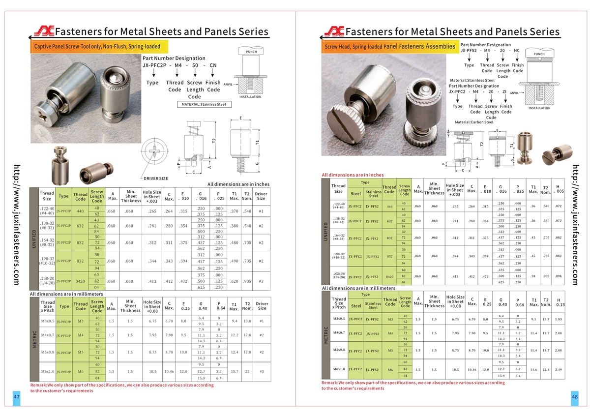 Screw Head, Spring-loaded - Types JX-PFC2 and JX-PFS2