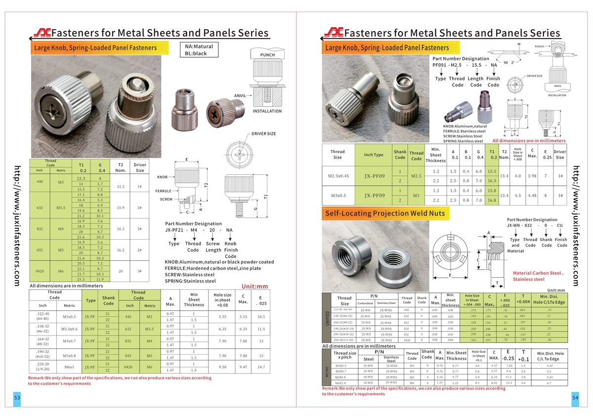 Large Knob, Spring-Loaded – Types JX-PF09