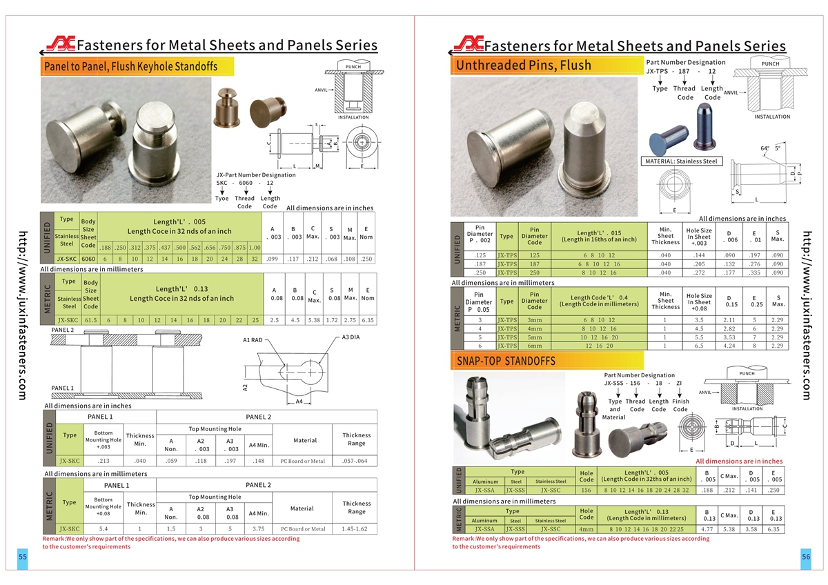 Unthreaded Pins, Flush – Types JX-TPS