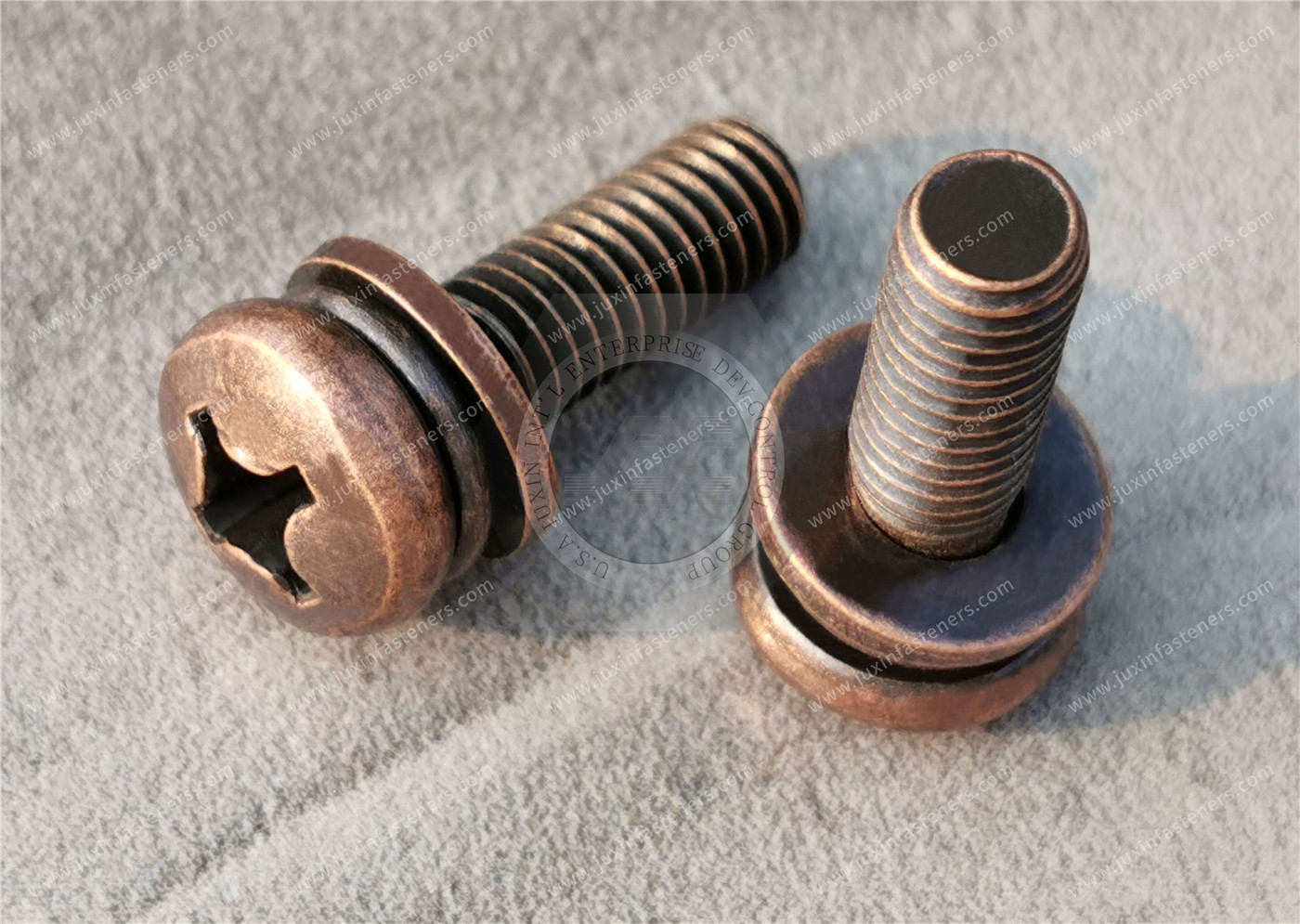 Carbon Steel Phillips pan head Screws with flat washer spring washer,Surface treatment electroplating environmental protection copper