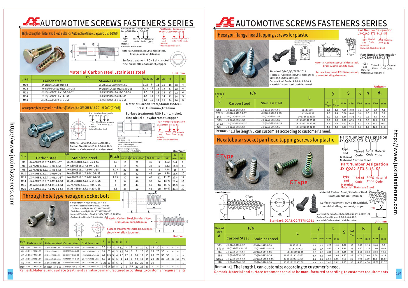 Carbon steel Plastic inner hexagon head self-tapping screw F type