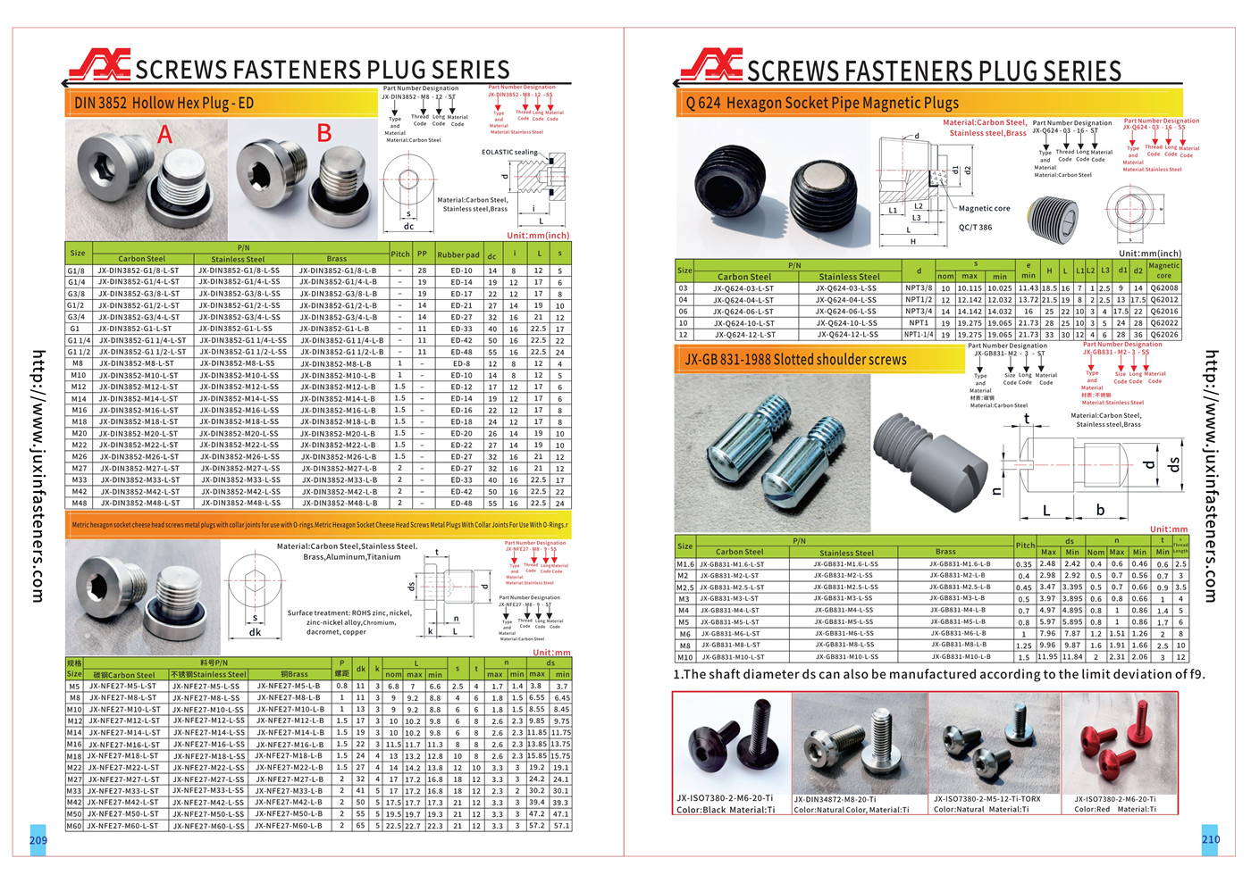 SCREWS FASTENERS PLUG SERIES