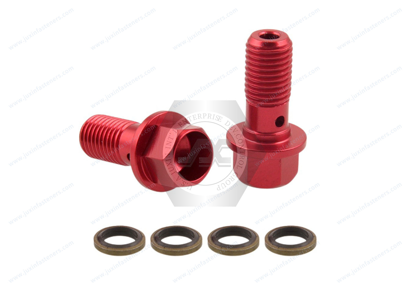 Red Brake Aluminum Hexagon Flange Bolt, Threaded Rod Cross Hole