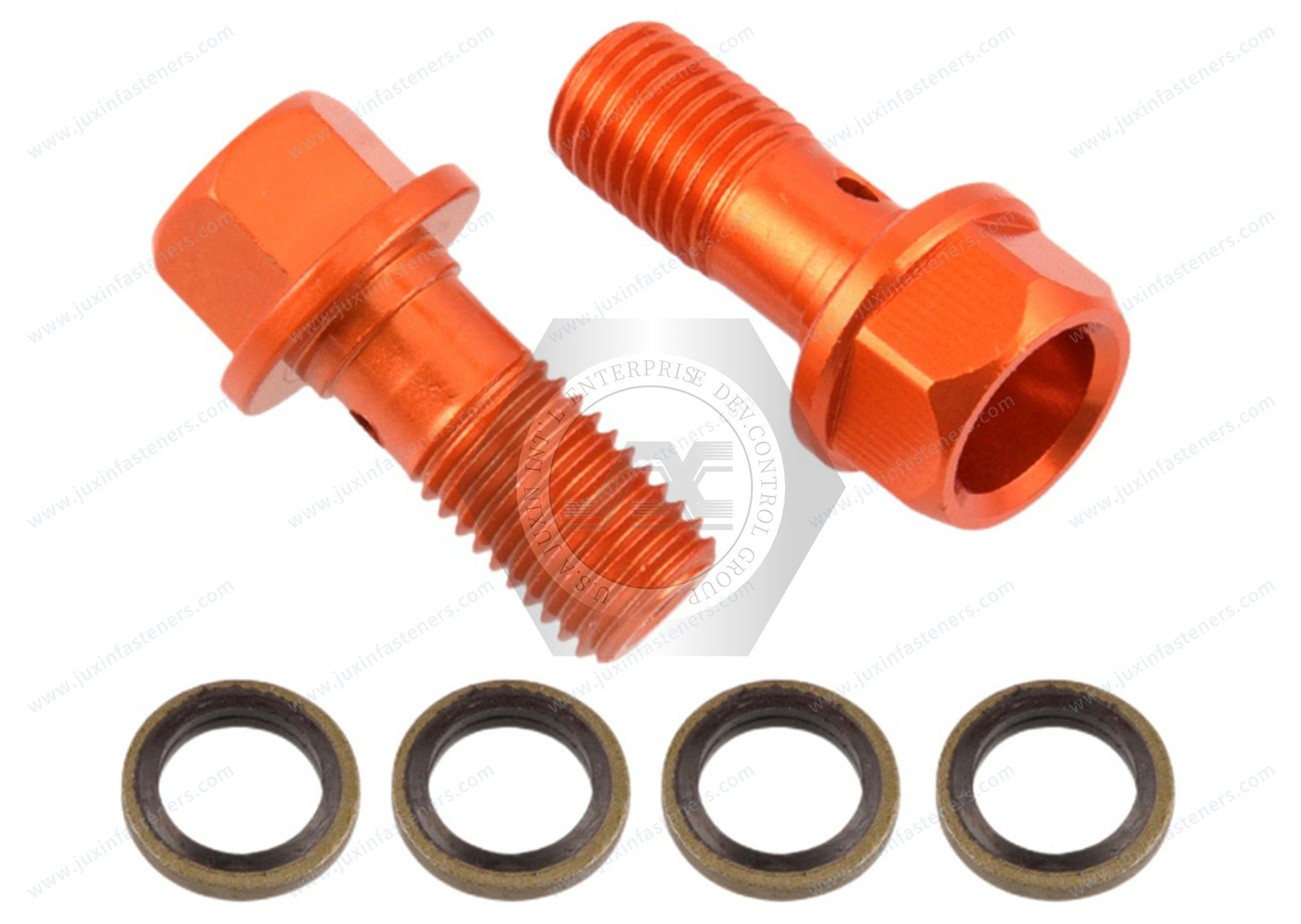 Orange Brake Aluminum Hexagon Flange Bolt, Threaded Rod Cross Hole