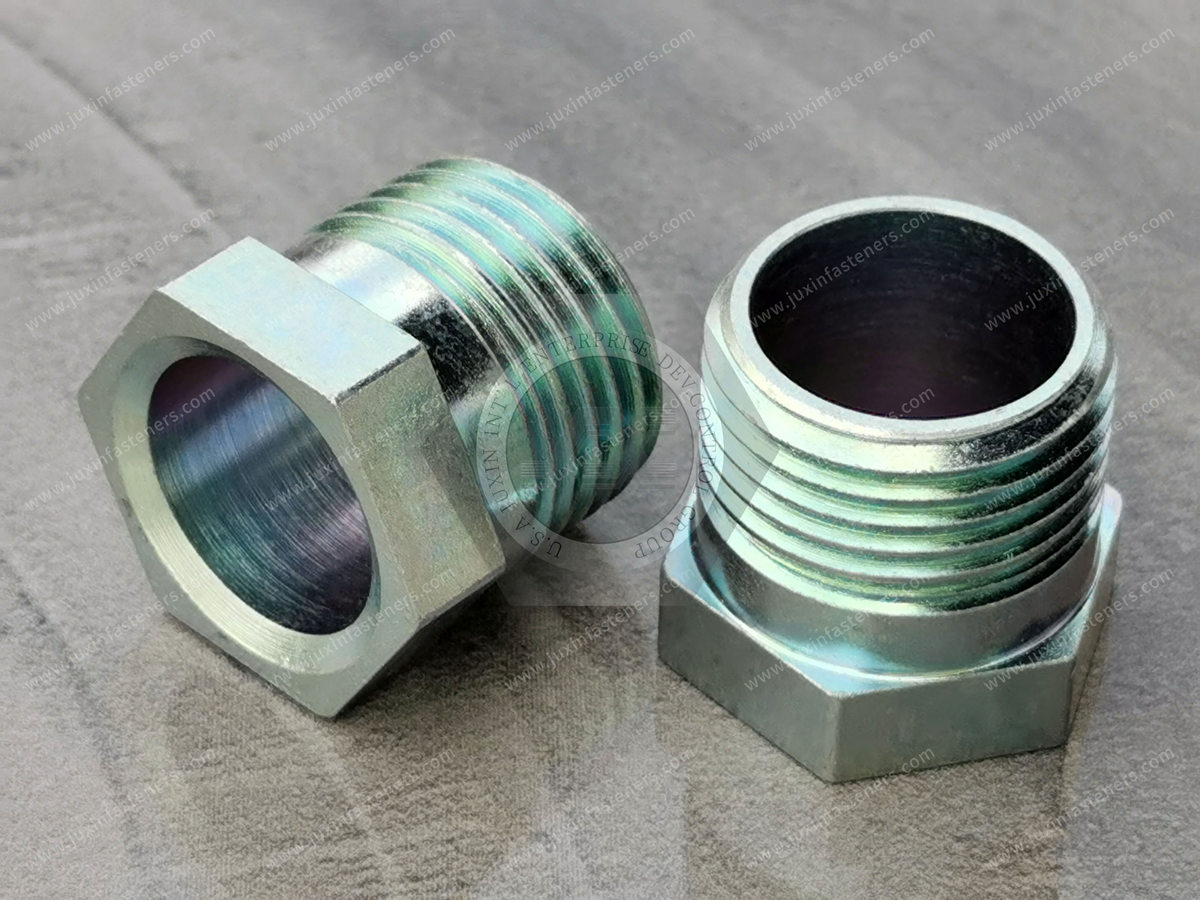 JX-22ZXG554-1/2NPT-5/8-ST, Hexagonal internal and external threaded fittings, surface treatment electroplating environmental protection ROHS color zinc