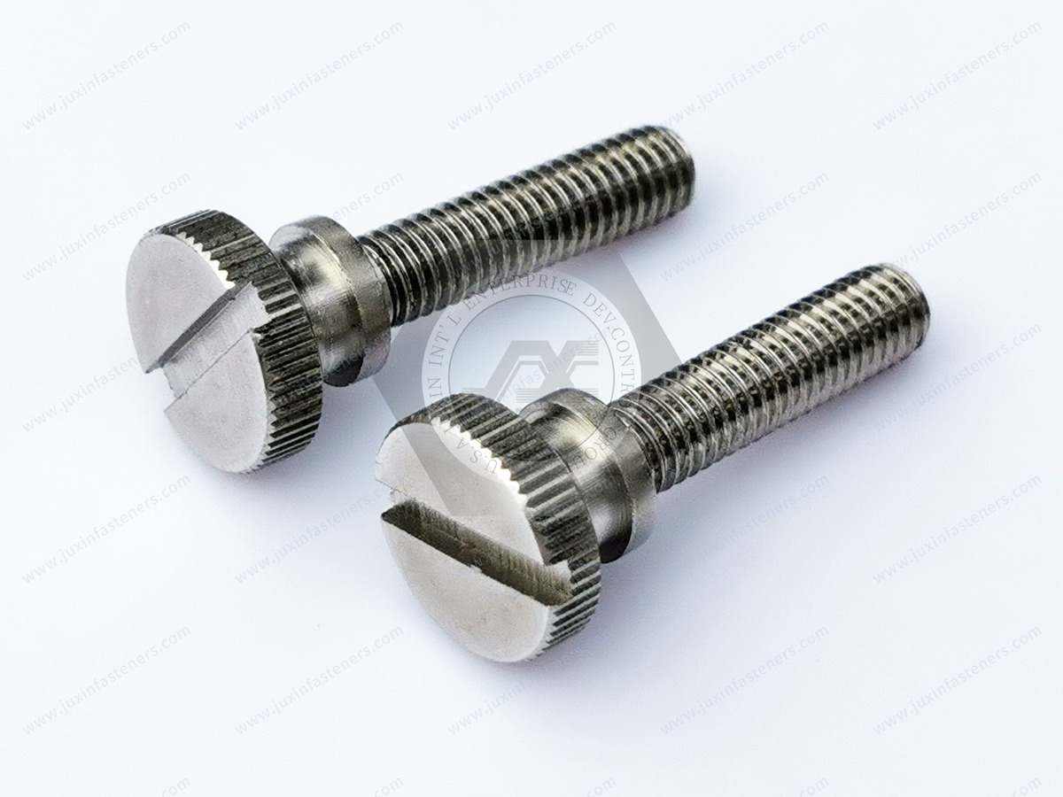 JX-21JG167-M5-20-D12-SS, Stainless steel Slotted Narrow Knurled-Head Thumb Screws