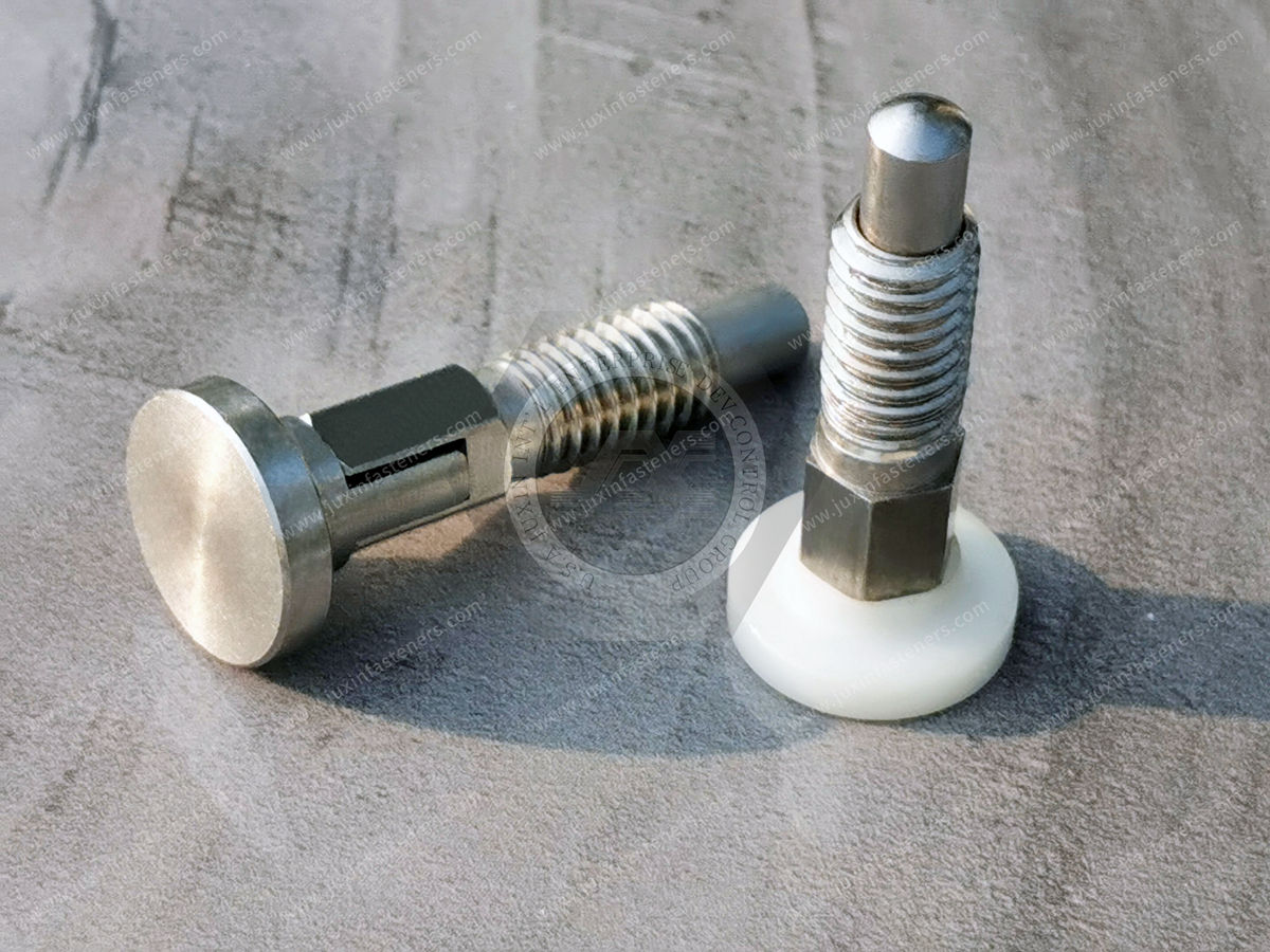 JX-21JG193-M10-28-SS, Low-Profile Knob-Style Retractable Spring Plungers with Hex Drive