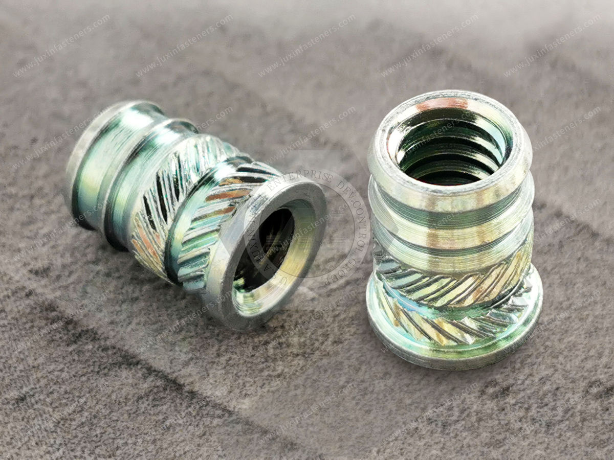 JX-22JG533-M6-ST, Knurled copper insert nuts, and hot melt nuts features fasteners for plastic, surface treatment electroplating environmental protection ROHS color zinc