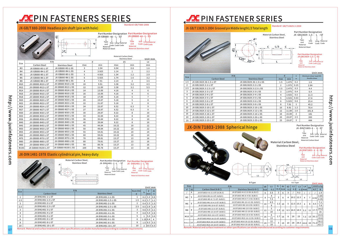 Clevis pins without head (Pins with split pin hole)