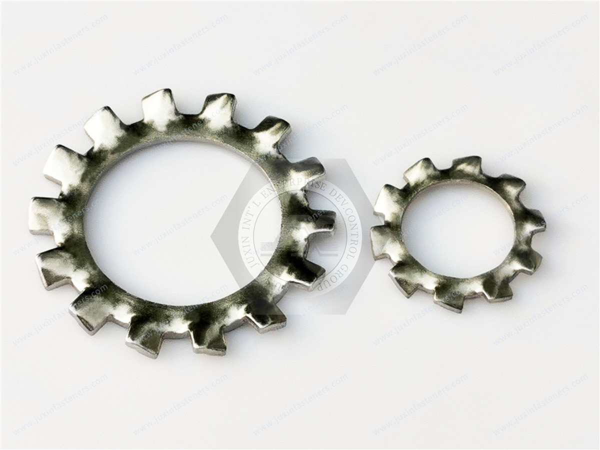 Serrated lock washer external teeth for assembly