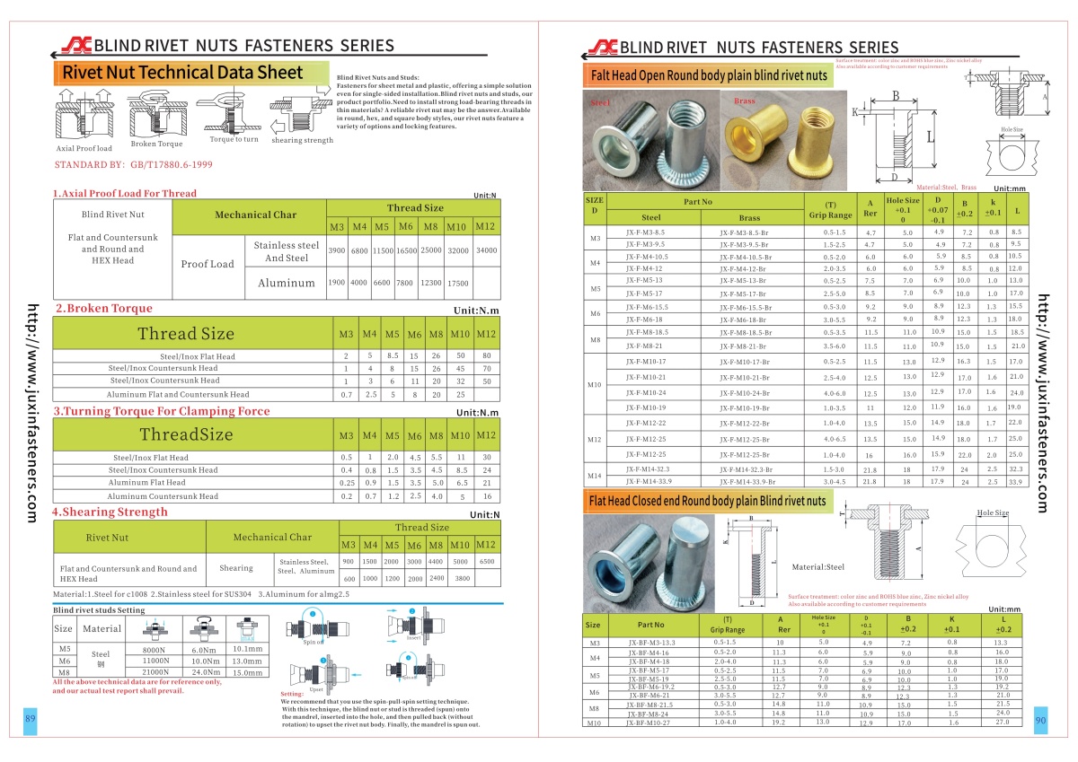 Steel Flat Head Open end Round Body Plain Blind Rivet Nuts