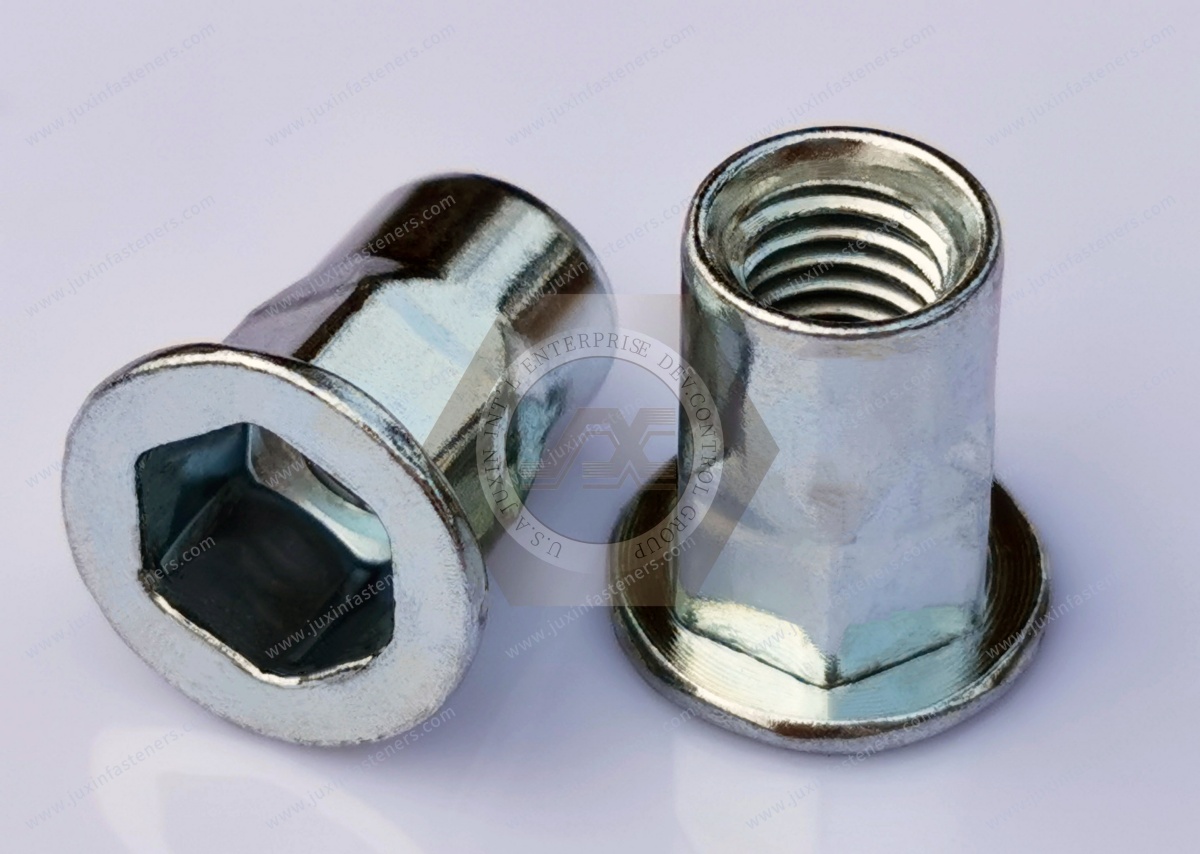 Inch Flat Head Open end Half hexagon inside and outside body  blind rivet nuts --Open end