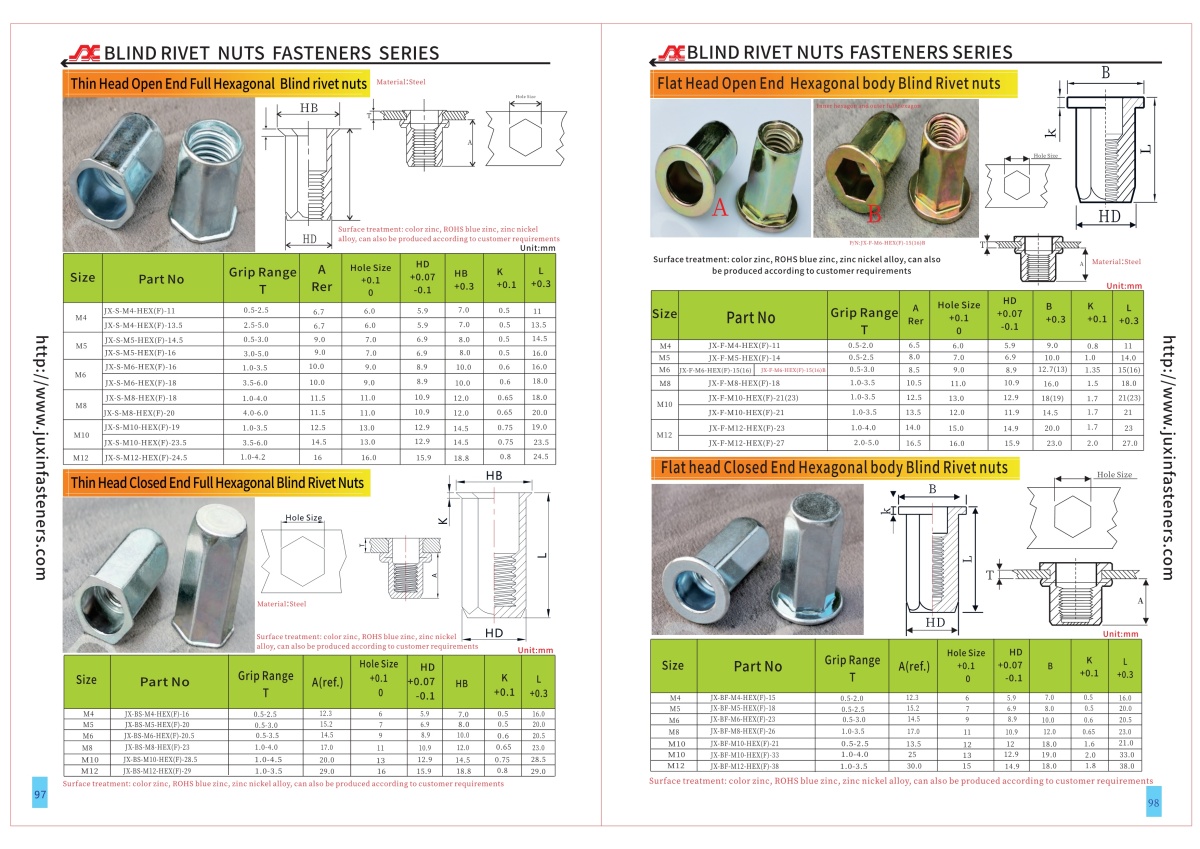 Thin head open end Full Hexagonal body blind rivet nuts --Open end