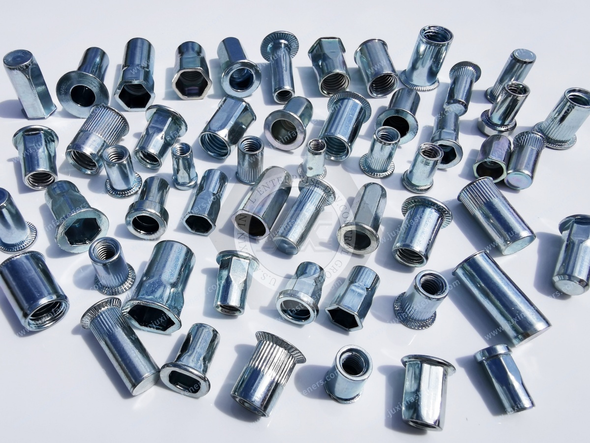 Thin Head Open  Round Body Knurled Blind Rivet Nuts blue zinc