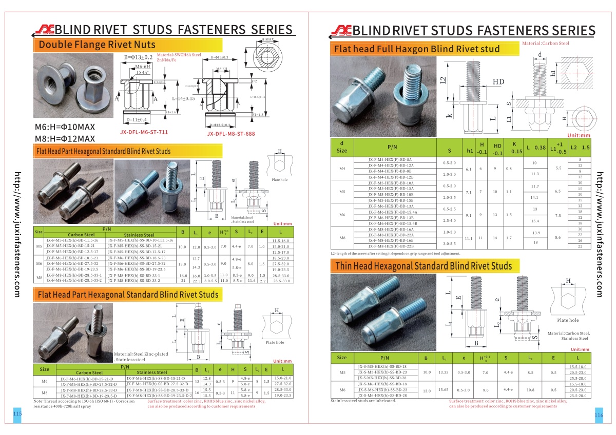 Flat Head Part Hexagonal Body Blind Rivet Studs