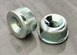 JX-21JG195-M8-D23.3-H15-ST, Carbon steel electroplated environmental protection ROHS color zinc knurled round nuts lighting nuts, pipe fitting nuts