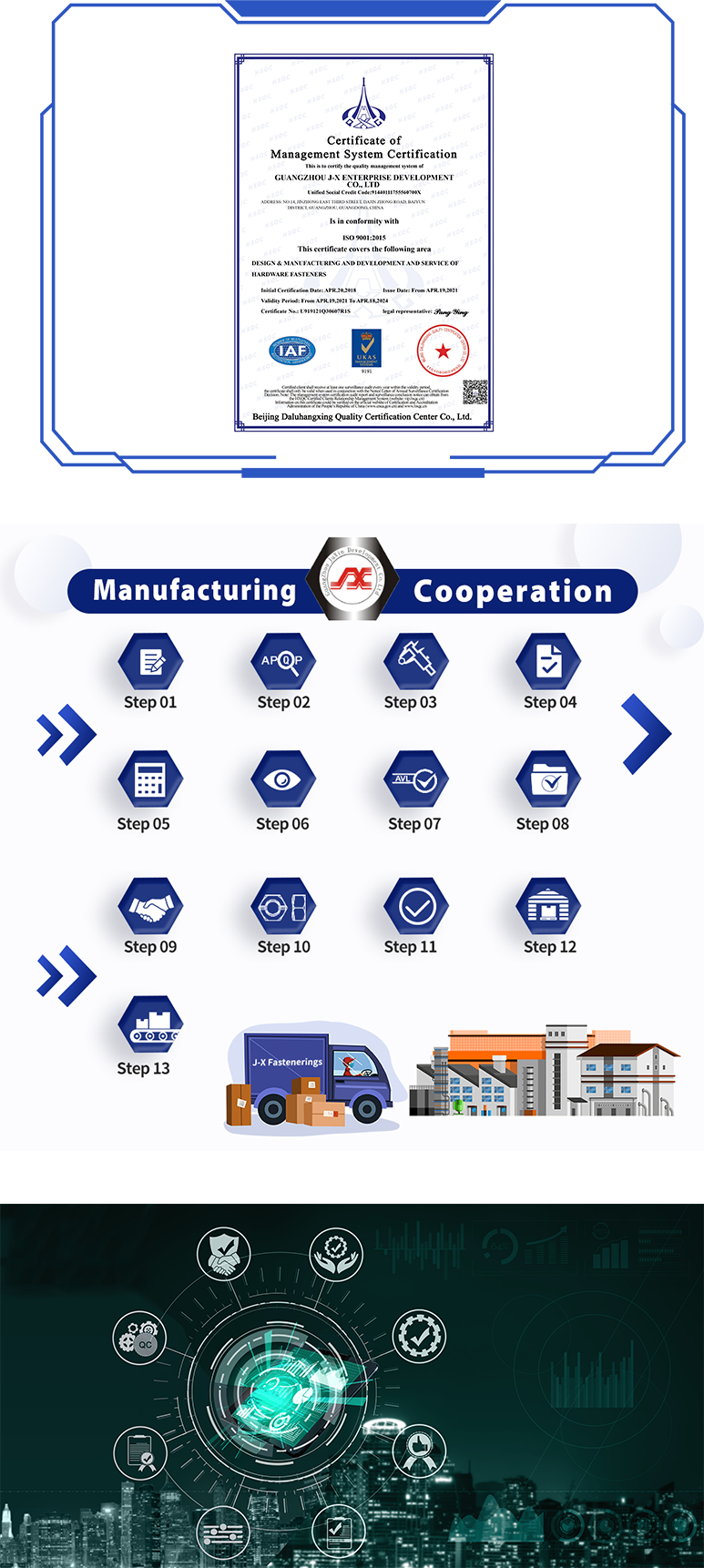 J-X FASTENERS  hold ISO 9001 (Quality Management Systems) accreditation.